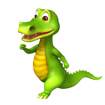 cute Aligator cartoon character with running