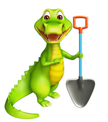 cute Aligator cartoon character with digging showel