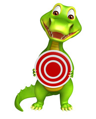 cute Aligator cartoon character with target sign