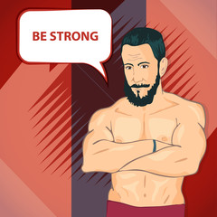 Fototapeta premium The man with the muscles. Posing bodybuilding.