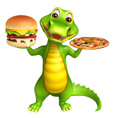 cute Aligator cartoon character with burger