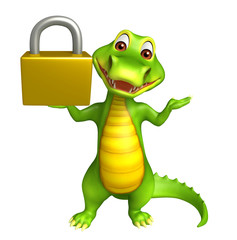 cute Aligator cartoon character  with lock