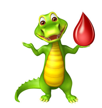 cute Aligator cartoon character  with blood drop