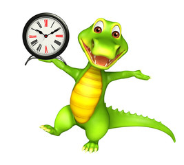 cute Aligator cartoon character with clock