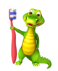 cute Aligator cartoon character with toothbrush