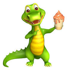 cute Aligator cartoon character with ice cream