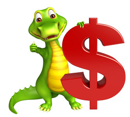 Naklejka premium cute Aligator cartoon character with doller sign