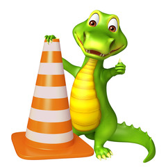 cute Aligator cartoon character with construction cone
