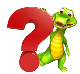cute Aligator cartoon character with question mark sign