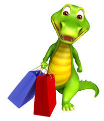 cute Aligator cartoon character with shopping bag