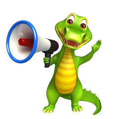 cute Aligator cartoon character with loudspeaker