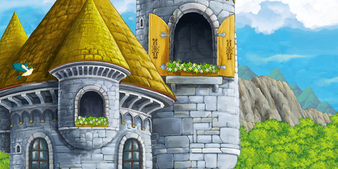 Cartoon fairy tale scene of a castle tower - illustration for children © honeyflavour