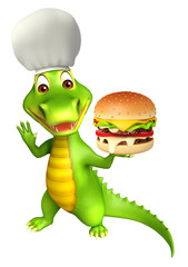 cute Aligator cartoon character with burger