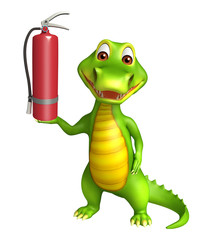 cute Aligator cartoon character with fire extingusher