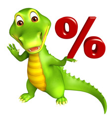 cute Aligator cartoon character with percentage sign