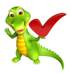 cute Aligator cartoon character with right sign