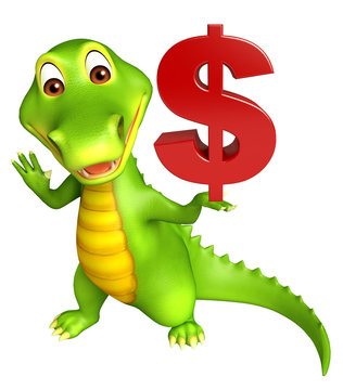 cute Aligator cartoon character with doller sign