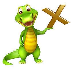 cute Aligator cartoon character with cross mark