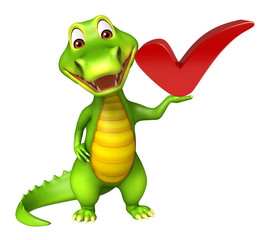 cute Aligator cartoon character with right sign