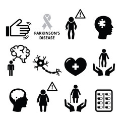 Parkinson's disease, senior's health icons set