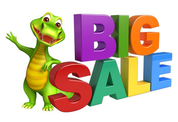 cute Aligator cartoon character with big sale sign