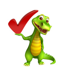 cute Aligator cartoon character with right sign