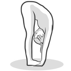 Hand Drawn Padahastasana Hand under Foot Pose, Yoga Woman. Vector Outline Illustration.