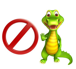 cute Aligator cartoon character with stop sign