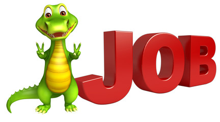 Naklejka premium cute Aligator cartoon character with job sign