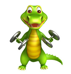 cute Aligator cartoon character with gim equipment