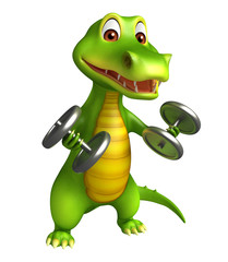 Fototapeta premium cute Aligator cartoon character with gim equipment