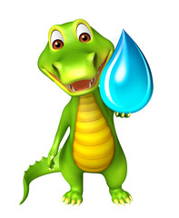 cute Aligator cartoon character with water drop
