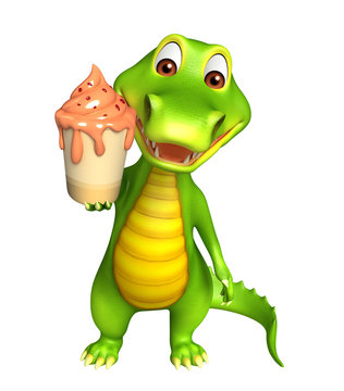 cute Aligator cartoon character with ice cream