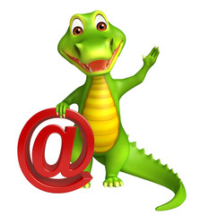 cute Aligator cartoon character  with at the rate  sign