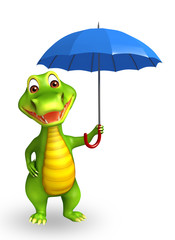 Obraz premium cute Aligator cartoon character with umbrella