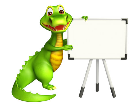 Aligator cartoon character with white board