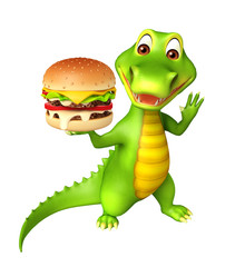 cute Aligator cartoon character with burger