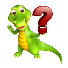 cute Aligator cartoon character with question mark sign