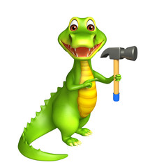 cute Aligator cartoon character with hammer