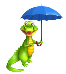 cute Aligator cartoon character with umbrella