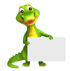 Aligator cartoon character with white board