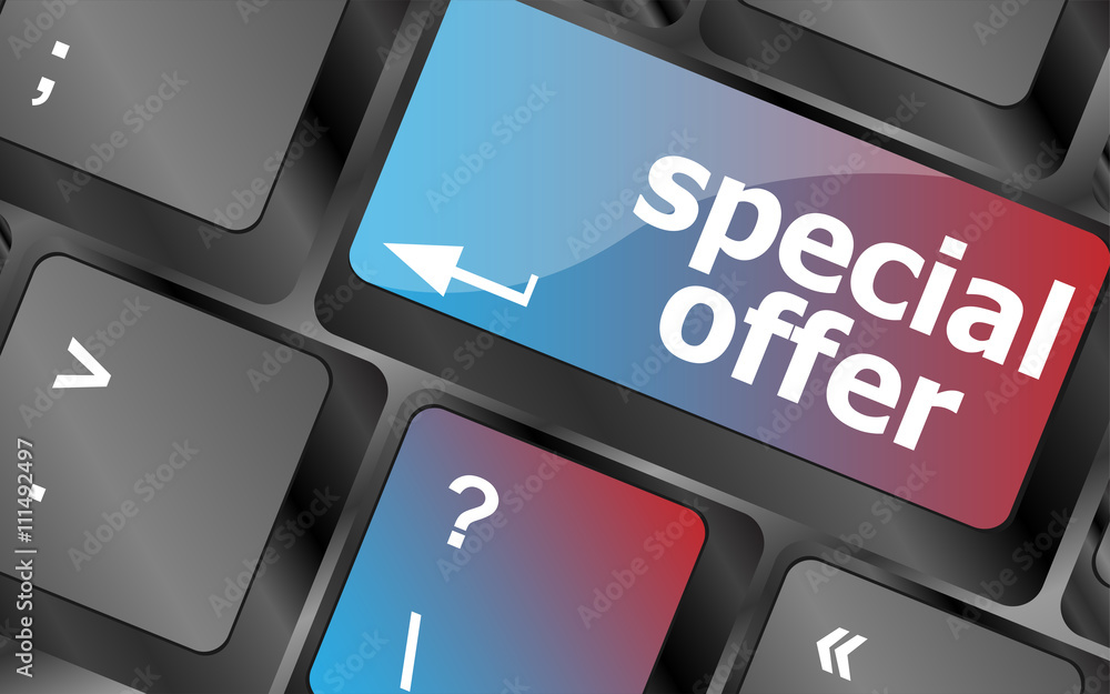 Poster special offer button on computer keyboard keys vector, keyboard keys, keyboard button