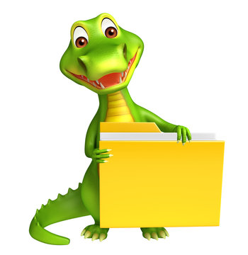 cute Aligator cartoon character with folder