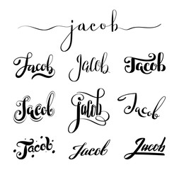 Personal name Jacob. Vector handwritten calligraphy set. Handmade lettering collection