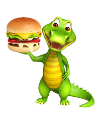 cute Aligator cartoon character with burger
