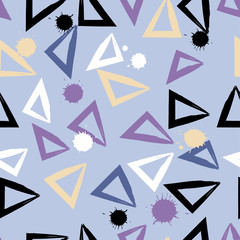 Cute vector geometric seamless pattern. Brush strokes.Triangles and blots. Hand drawn grunge texture. Abstract forms. Endless texture can be used for printing onto fabric or paper