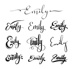 Personal name Emily. Vector handwritten calligraphy set. Handmade lettering collection