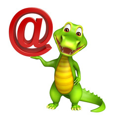 cute Aligator cartoon character  with at the rate  sign