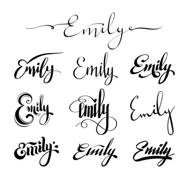 Personal name Emily. Vector handwritten calligraphy set. Handmade lettering collection