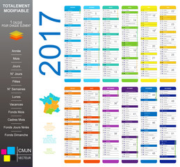 Calendrier 2017 français avec jours fériés entièrement modifiable